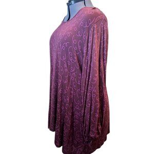 Gudrun Sjödén Burgundy/Pink Swirl Blouson/Poetic Sleeves Lagenlook Top Sz XXL